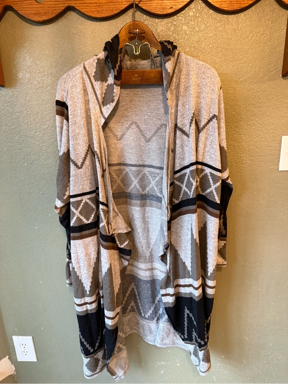 Cato Women's Hooded Aztec Cardigan Sweater - Gray, Brown, Black